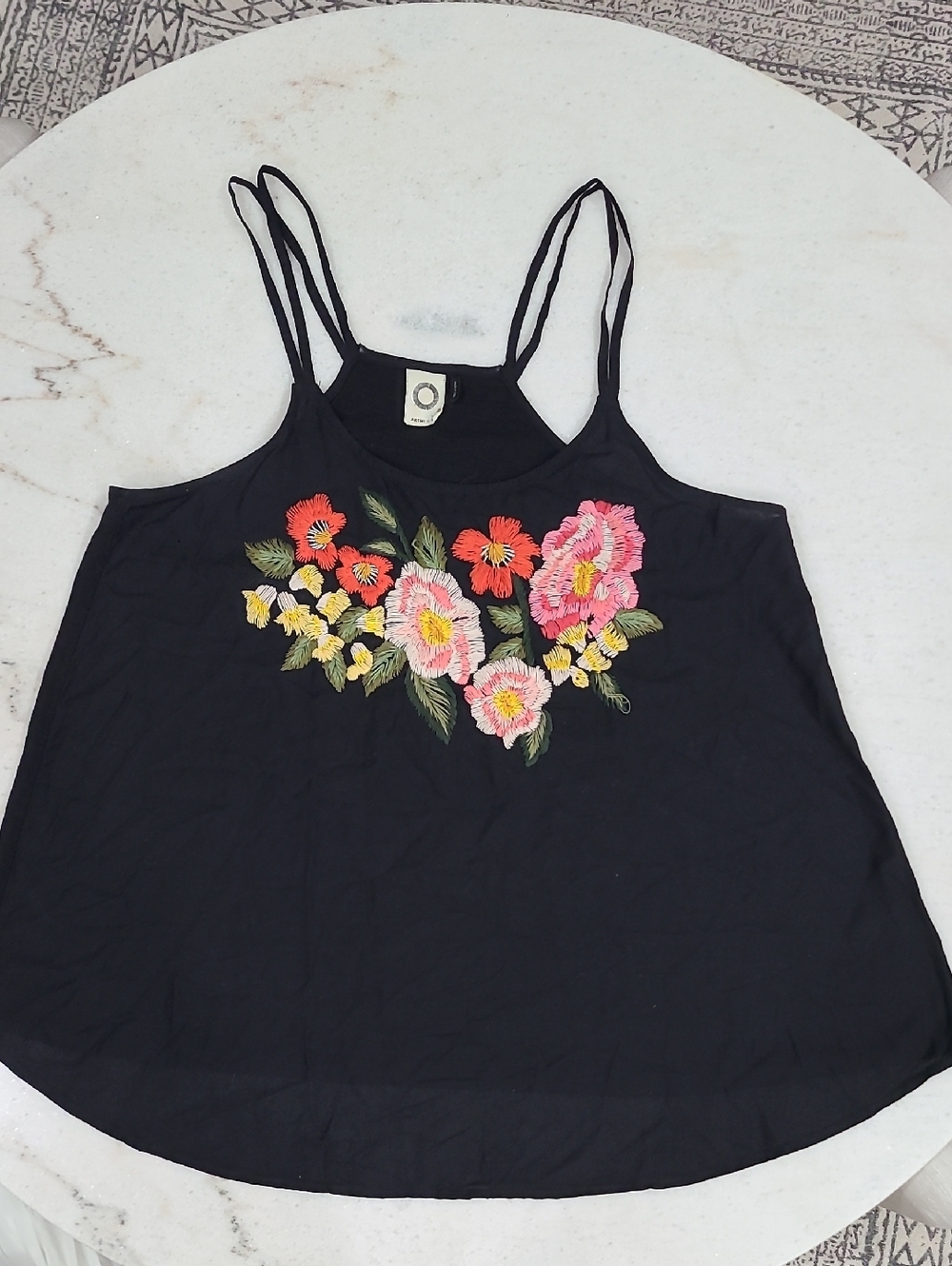 Anthropologie Black Floral Embroidered Double-Strap Camisole